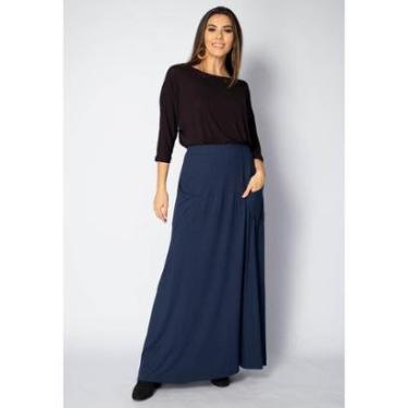 Imagem de Saia Longa Malha com Bolso Azul Marinho - P-Veste do 38 ao 40-Feminino