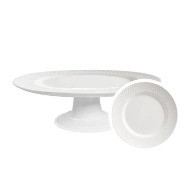 Imagem de Boleira de Cerâmica com Pé Satin White 34cm - Alleanza