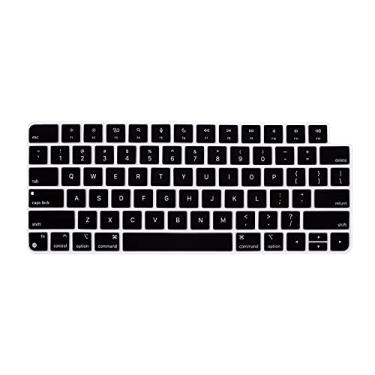 Imagem de HRH Capa de silicone para teclado iMac 24 polegadas 2021 Magic Keyboard com Touch ID A2449 película protetora, para iMac 24 polegadas M1 Chip 2021 Magic Keyobard A2450-Preto