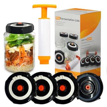 Imagem de Fermenter lids - Kit de fermentação doméstica com 4 tampas de fermentação de boca larga com câmaras de ar, bomba de extração de oxigênio, ideal para chucrute, kimchi, picles e vegetais fermentados