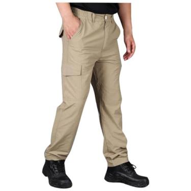 Imagem de Calça cargo masculina de algodão plus size, calça cargo masculina, regular, reta, elástica, sarja, calça cargo masculina, Caqui, P