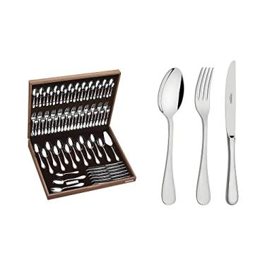 Imagem de Faqueiro Tramontina Classic em Aço Inox com Facas de Mesa Forjadas Acabamento Brilho e Estojo de Madeira 76 Peças