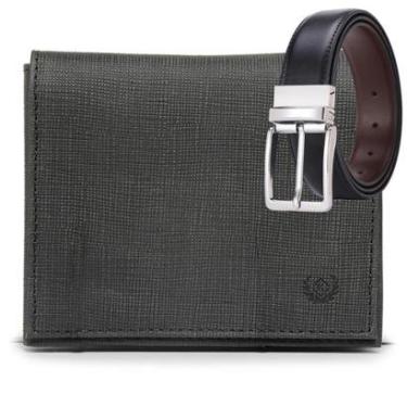 Imagem de Carteira Masculina Couro Legítimo Bovino Porta Cartão Modelo L + Cinto Masculino Dupla Face-Masculino