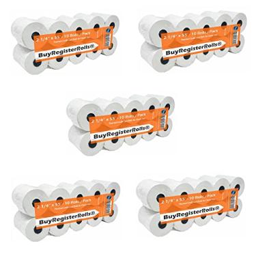 Imagem de (50) Papel de recibo Clover Flex 2 1/4 x 55 | Papel de máquina de cartão de crédito térmico | Papel para Pax S80 Verifone VX520 VX670 VX680 VX690, Clover Flex Mini e Mobile