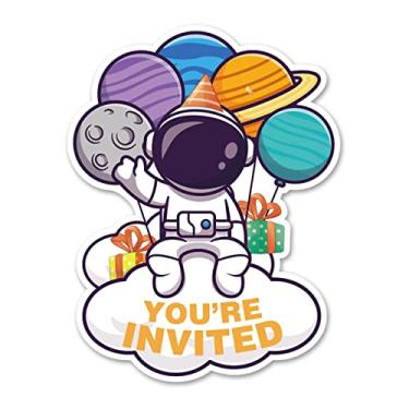 Imagem de Opomzk Convites de festa espacial com envelopes, 20 conjuntos de convites em forma de astronauta aniversário chá de bebê convites suprimentos lembrancinhas, dupla face