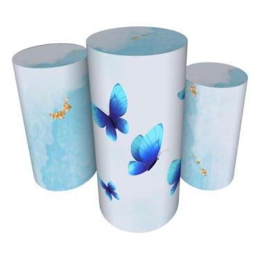 Imagem de Trio Capas De Cilindro C/ Elástico Borboleta Azul - Fadrix