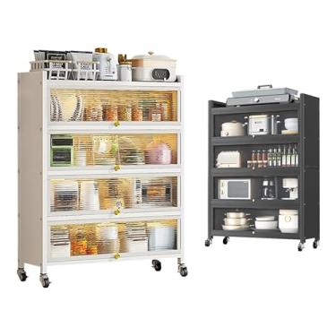 Imagem de 60CM/80CM Buffet Aparador Sala Armário Cozinha Com Rodinhas Multiuso Aço Guarda Roupa 4 Portas Móveis Organizadora
