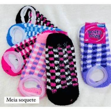 Imagem de Par de Meia Soquete Pantufa Lã Veludo Adulto Sapatilha Feminina Invern