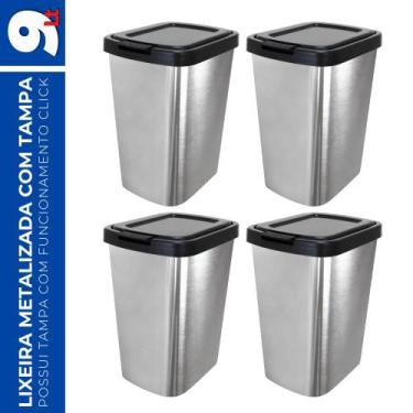 Imagem de Kit 4 Lixeira 9L Metalizado c/ Tampa Click Banheiro Cozinha - Arqplast