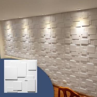 Imagem de 3 Placas 3D Revestimento De Parede Modelo Quadratto 50X50Cm - Lujp Dec