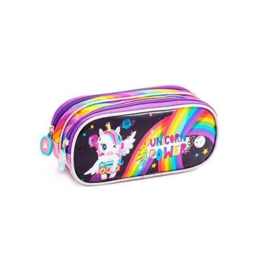 Imagem de Estojo Escolar Duplo Unicórnio Arco Íris Menina - Clio
