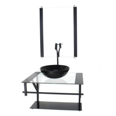 Imagem de Gabinete Vidro Banheiro 60Cm Ap Cuba Redonda Preto Torneira - Cubas E 