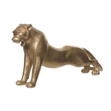 Imagem de Escultura poliresina leopardo dourado decorativa - Flor Arte
