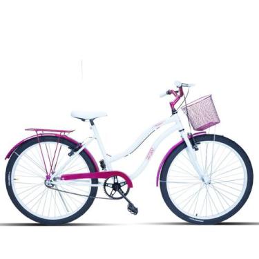 Imagem de Bicicleta Feminina Aro 26 Passeio Com Cestinha - FORSS, Branco, Rosa