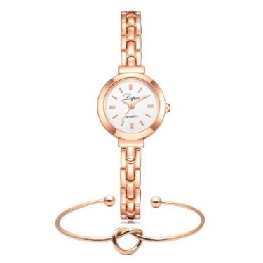 Imagem de Kit Relógio Feminino Dourado Rosé Luxo E Pulseira Bracelete - PENDULAR
