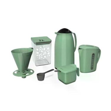 Imagem de Kit cafe pratico garrafa açucareiro filtro verde 1l unitermi