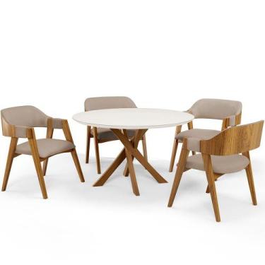 Imagem de Mesa De Jantar Redonda Cora 120cm Off White M04 com 04 Cadeiras Living