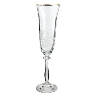 Imagem de Jogo de Taças Cristal Champanhe Decorada Borda Ouro Angela  190ml 6un 