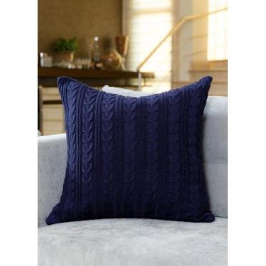 Imagem de Almofada Tricot Azul Marinho Quadrada - Cazachic, Completa