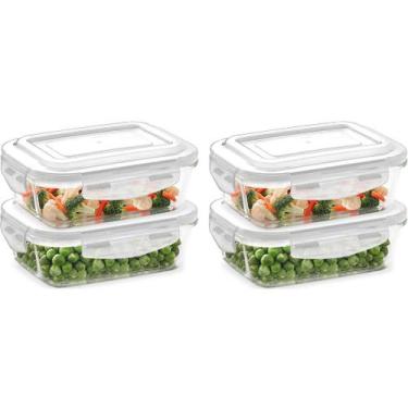 Imagem de Kit 4 Pote De Vidro Hermetico 640ml Ratangular BPA Free Tampa Plastica