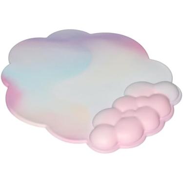 Imagem de JIKIOU Mouse pad suporte de pulso com superfície de couro, mouse pad de descanso de pulso na nuvem com espuma de memória, base de poliuretano antiderrapante para casa, escritório, laptop, Mac, fácil