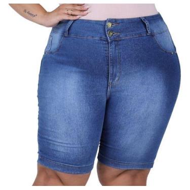Imagem de Bermuda Feminina Jeans Plus Size Ciclista Com Lycra Levanta Bumbum - N