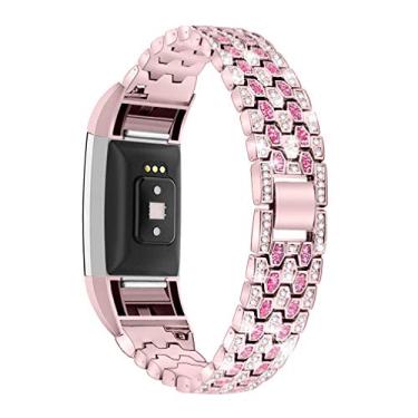 Imagem de GIMart Pulseira de metal compatível com Fitbit Charge 2, pulseira de metal para Fitbit Charge 2 HR Fitness Tracker (rosa rosa)