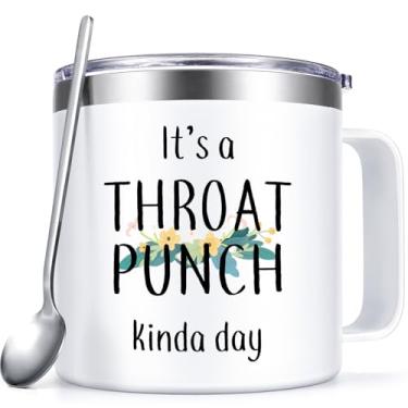 Imagem de Qtencas Presentes inspiradores engraçados para mulheres, caneca de café It's A Throat Punch Kinda Day, caneca de aço inoxidável isolada com alça, presentes de aniversário de Natal para mãe, irmã,