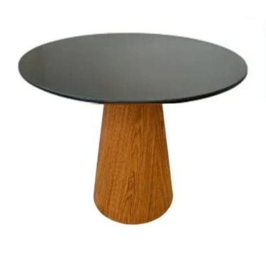 Imagem de Mesa De Jantar Redonda Cone 90 Cm Tampo Laca Preta Base Freijó Cor Marrom