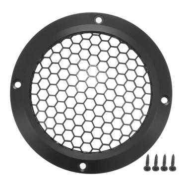 Imagem de ACROPIX Capa universal de grade de alto-falante de carro de 10 cm redonda de malha para alto-falante de áudio de 10 cm capa protetora de subwoofer com parafusos de montagem ferro liga de alumínio