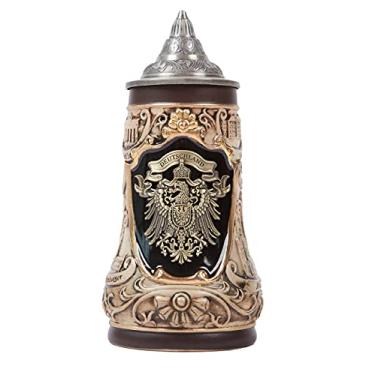 Imagem de NENBOLEC Caneca Beer Stein German Frankfurt Oktoberfest Bavarian Muchen Viking Tankard com tampa Petwer para homens amantes presentes pai 1,0 litro