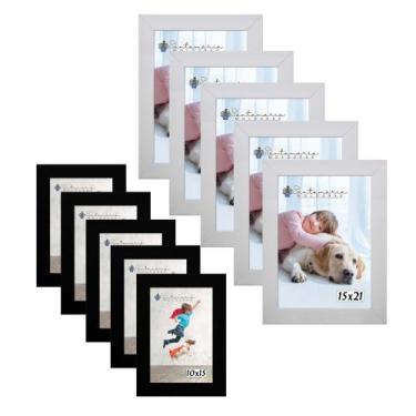 Imagem de Kit 10 Molduras Porta Retrato 5 10x15 Preto 5 15x21 Branco - Santamari