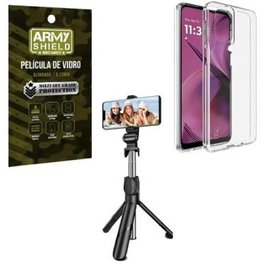 Imagem de Capa Capinha Transparente Para Moto G75 + Tripé Selfie Bluetooth + Pel