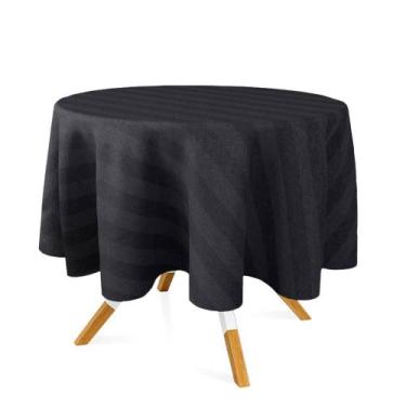 Imagem de Toalha de Mesa Redonda em Tecido Jacquard Preto Listrado Tradicional -