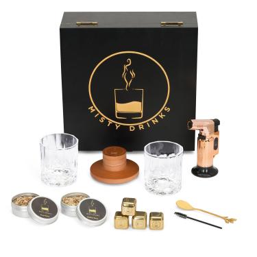Imagem de Misty Drinks Kit Infusor de Fumaça de Uísque com Tocha, Copos e Pedras de Gelo Reutilizáveis. Conjunto para Todos os Tipos de Bebidas