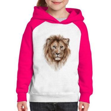 Imagem de Moletom Infantil Leão Watercolor - Foca na Moda, Branco, Rosa, 10