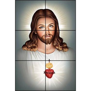 Imagem de MOSAICO EM AZULEJO SAGRADO CORAÇÃO DE JESUS 40x60cm - 100% AZULEJO - K