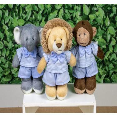 Imagem de KIT SAFARI FAMILY 12cm : LEÃO, ELEFANTE, MACACO SHORTS E CAMISA XADREZ
