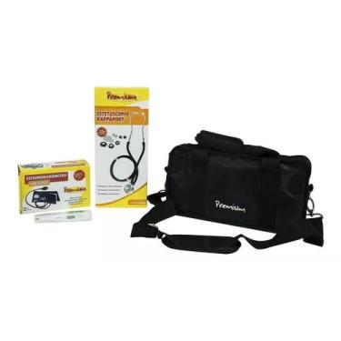 Imagem de Kit Acadêmico Com Esfigmomanometro Estetoscópio Termômetro E Garrote -