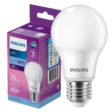 Imagem de Kit 10 Lampada Led Bulbo Philips 4.5w Branco Frio 6500K E27, 100V - 24
