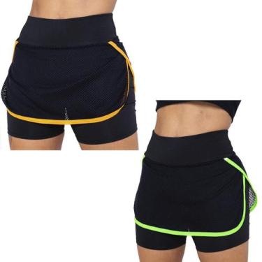 Imagem de Kit 2 Shorts Saia Ginastica Academia Cintura Alta Fitness - Donna Mart