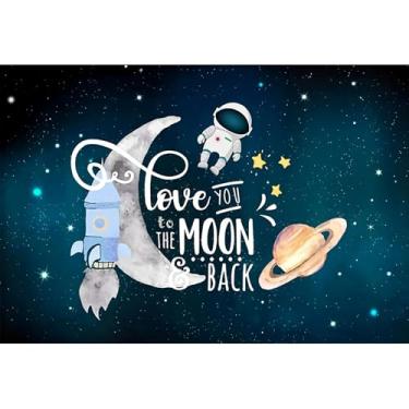 Imagem de Baocicco 1,5 x 0,9 m para meninos e meninas, feliz aniversário, chá de bebê, pano de fundo fotográfico Love You to The Moon Backdrop Little Astronauta Silver Moon Rocket Planet Space Children Photo