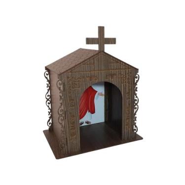 Imagem de Capela Oratório Arabesco com Imagem Jesus Cristo 1 25x18x31 Mdf Madeir