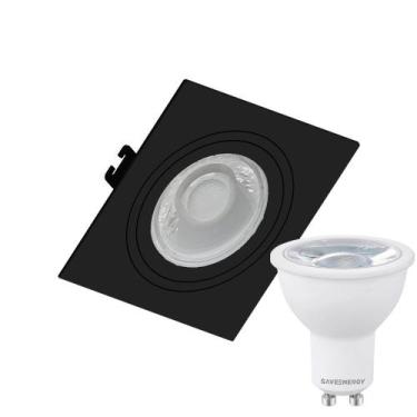 Imagem de Spot Embutir Quadrado Face Plana Dicroica Mr16 Preto + Lâmpada Dicroic