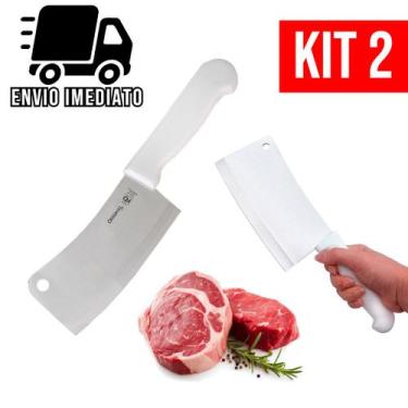Imagem de Kit 2 Cutelo Profissional Machadinha Aço Inox para Corte de Carne Faca
