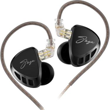 Imagem de Fone de ouvido KZ Saga com fio para monitor auricular, HiFi Bass IEM Dynamic Driver, fone de ouvido destacável de 0,75 mm com cabo de 2 pinos para jogos (sem microfone, graves melhorados)