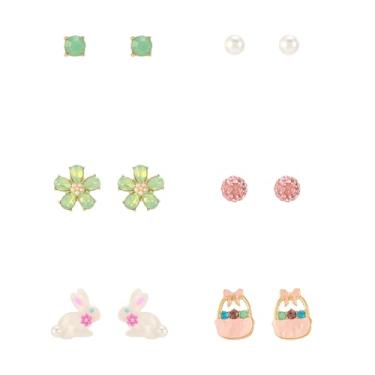 Imagem de Madison Tyler Conjunto de 6 pares de brincos de Páscoa | Brincos com pingente de coelhinho fofo | Brincos de pérola | Brincos de coração de pássaro cenoura de Páscoa | Brincos de coelho para mulheres