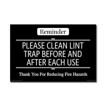 Imagem de Black Please Clean Ímã de armadilha de fiapos, sinal de lembrete de lixeira limpa para secador, VRBO Airbnb Essentials para anfitriões, placa magnética de 4 x 6 com 2 adesivos, feita nos EUA