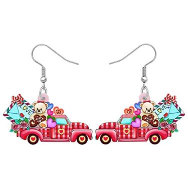 Imagem de LONYOO Brincos de acrílico para o dia dos namorados com pingente de carro, caminhão, rosa, envelope de coração, joias presentes para mulheres e meninas, Acrílico, Sem pedra preciosa
