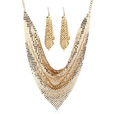 Imagem de COLORFUL BLING Gargantilha de metal grosso com lantejoulas, franja grossa, pirâmide com franja grossa, colar de lantejoulas, para mulheres, meninas, bijuterias, metal, Liga metálica.